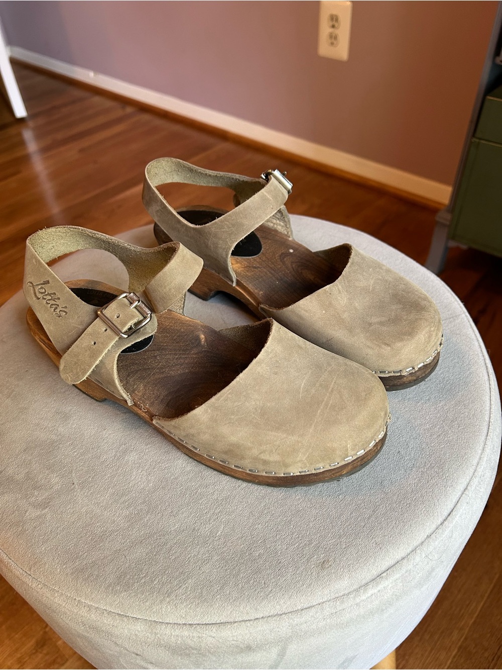 Lotta From Stockholm Beige Suede Clog Sandals